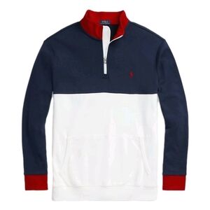 Polo Ralph Lauren Colorblock Logo Quarter Zip Pullover Red / Wht/ Blue Men's XL